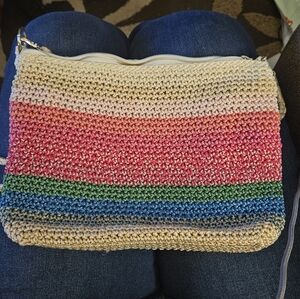 The SAK Original Bohemian Crochet Crossbody Multi Color Striped Purse Bag